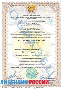 Образец сертификата соответствия Арзамас Сертификат ISO 14001