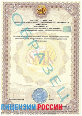 Образец сертификата соответствия (приложение) Арзамас Сертификат ISO 13485