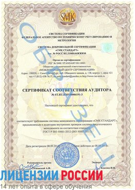 Образец сертификата соответствия аудитора №ST.RU.EXP.00006191-3 Арзамас Сертификат ISO 50001